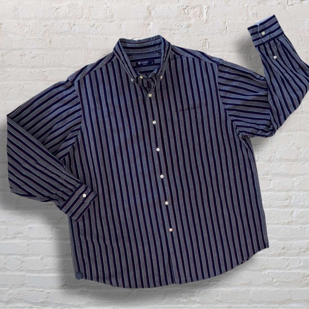 Cremieux Classics Striped Button Down Shirt Navy Gray Red XL - Picture 2 of 7